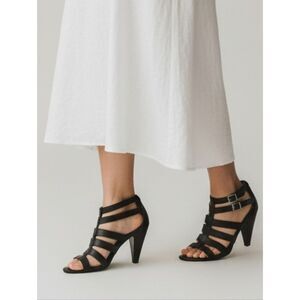 SoftMoc Black Leather Strappy Sandal Heels